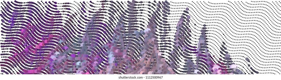 Abstract horizontal background. Spotted halftone effect. Dots, circles. Vector clip art