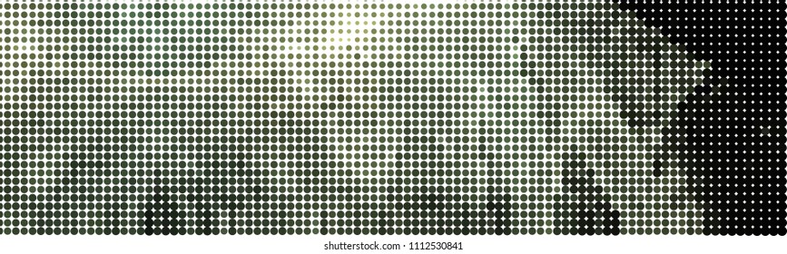 Abstract horizontal background. Spotted halftone effect. Dots, circles. Vector clip art
