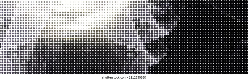 Abstract horizontal background. Spotted halftone effect. Dots, circles. Vector clip art