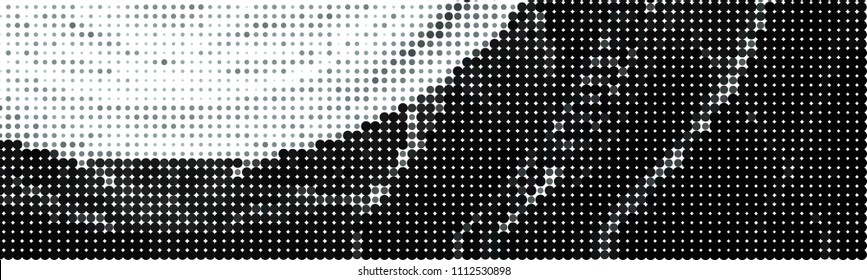 Abstract horizontal background. Spotted halftone effect. Dots, circles. Vector clip art