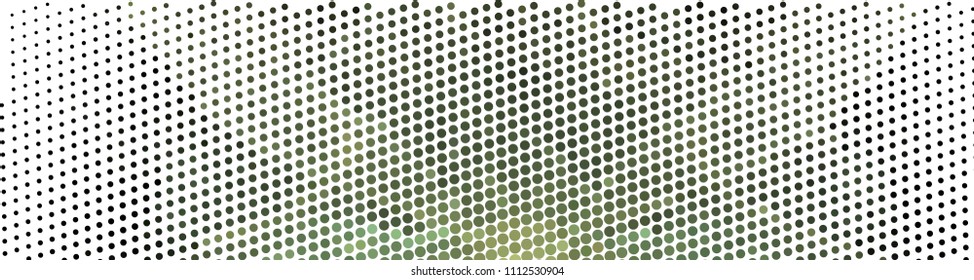 Abstract horizontal background. Spotted halftone effect. Dots, circles. Vector clip art