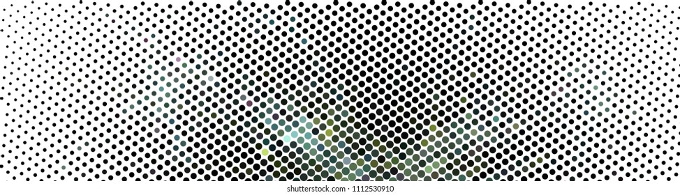 Abstract horizontal background. Spotted halftone effect. Dots, circles. Vector clip art