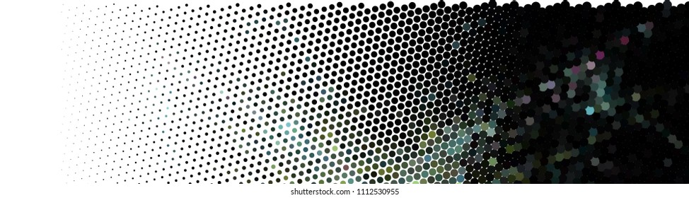 Abstract horizontal background. Spotted halftone effect. Dots, circles. Vector clip art