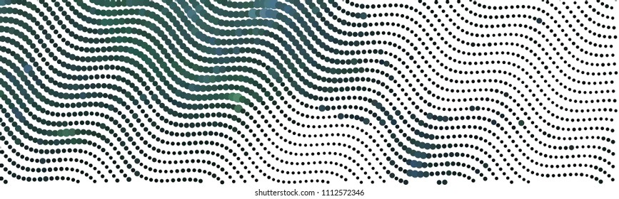 Abstract horizontal background. Spotted halftone effect. Dots, circles. Vector clip art