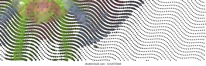 Abstract horizontal background. Spotted halftone effect. Dots, circles. Vector clip art