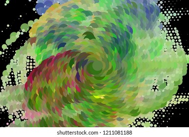 Abstract horizontal background. Spotted halftone effect. Dots, circles. Vector clip art