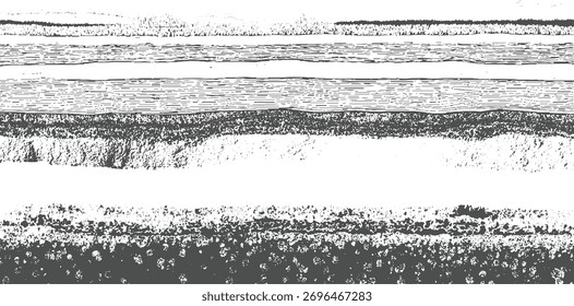 Abstract horizontal bands of textured gray and white patterns with a distressed, organic feel.