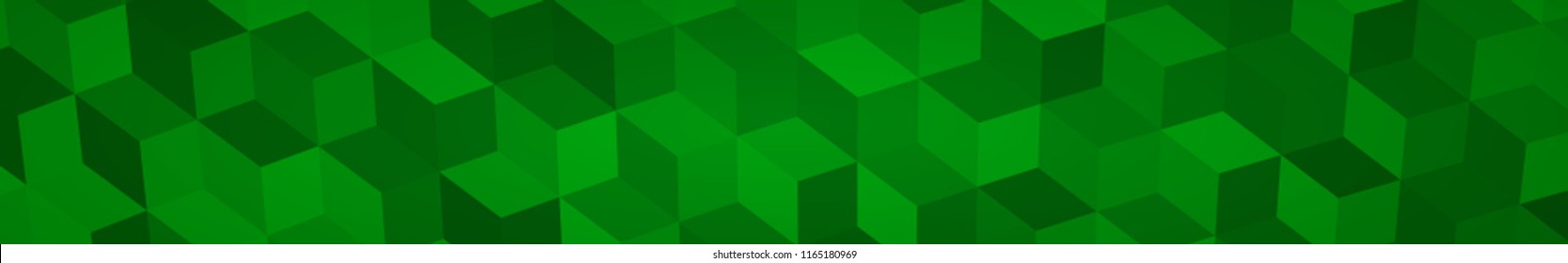 Abstract horizontal banner or background of big isometric cubes in green colors.
