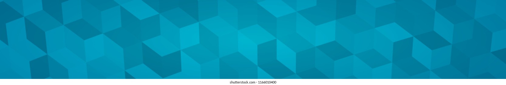 Abstract horizontal banner or background of big isometric cubes in light blue colors.
