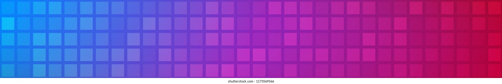 Abstract horizontal banner or background of big squares or pixels in blue and purple colors.