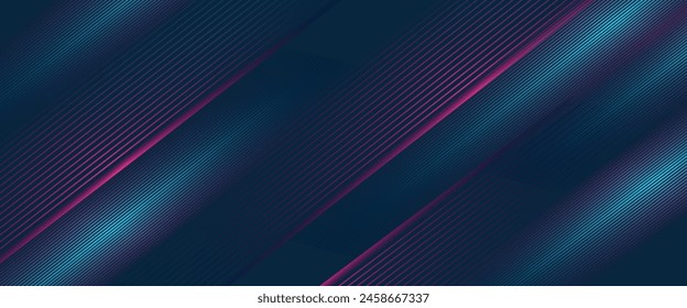 Abstract horizontal banner background with blue and pink diagonal lines. Current lines. Minimalist trendy geometric line pattern design