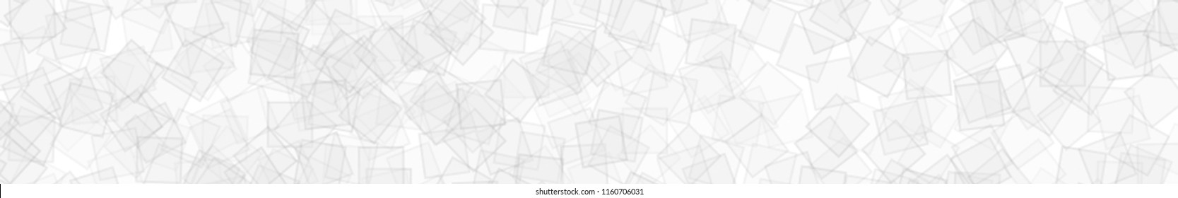Abstract horizontal banner or background of randomly distributed translucent squares with outlines in white colors.
