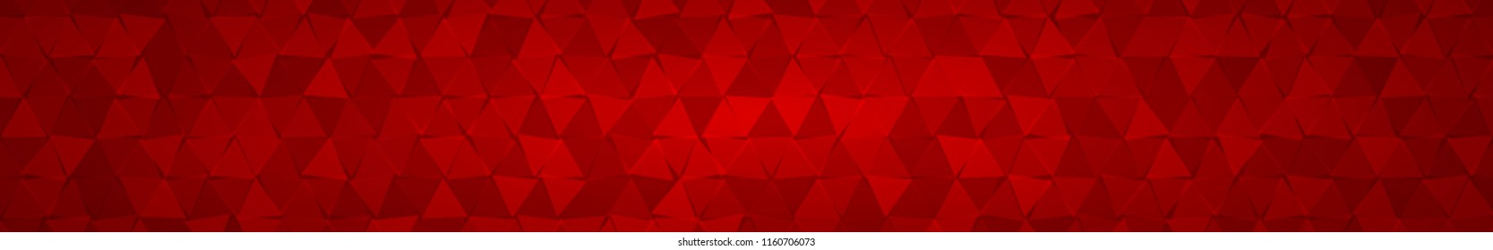 Abstract horizontal banner or background of small triangles in red colors.
