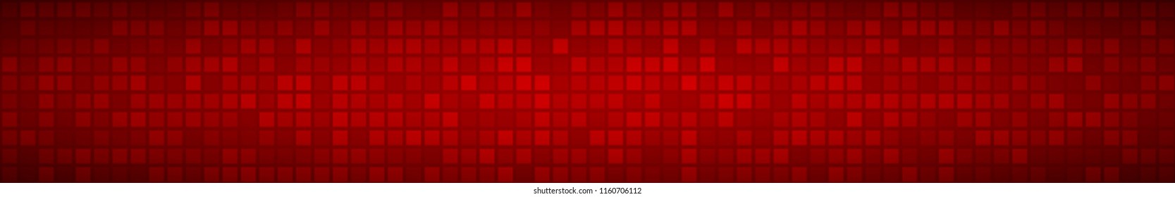 Abstract horizontal banner or background of small squares or pixels in red colors.