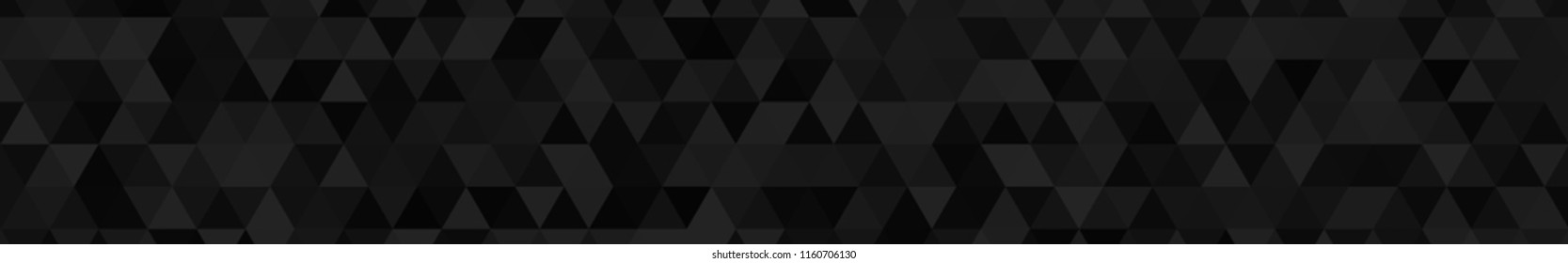 Abstract horizontal banner or background of small triangles in black colors.