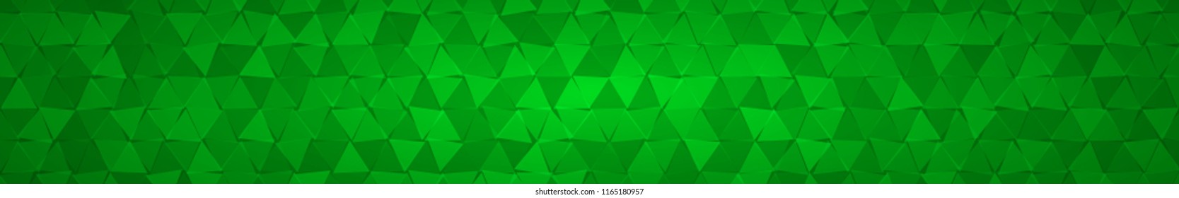 Abstract horizontal banner or background of small triangles in green colors.