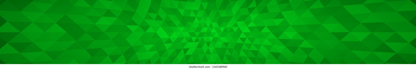 Abstract horizontal banner or background of small triangles in green colors.