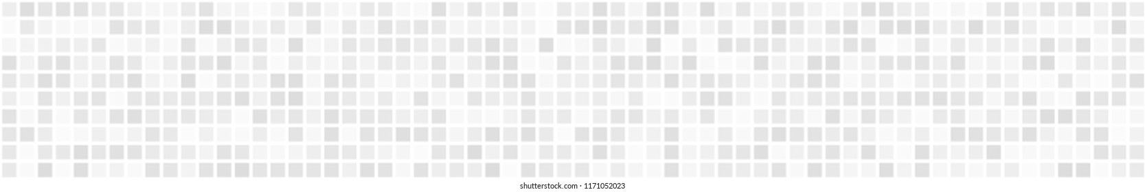 Abstract horizontal banner or background of small squares or pixels in white colors.