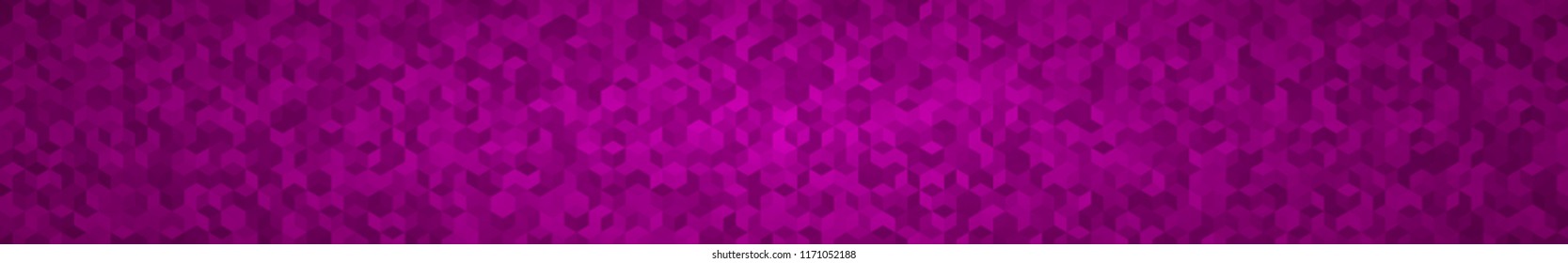 Abstract horizontal banner or background of small isometric cubes in purple colors.