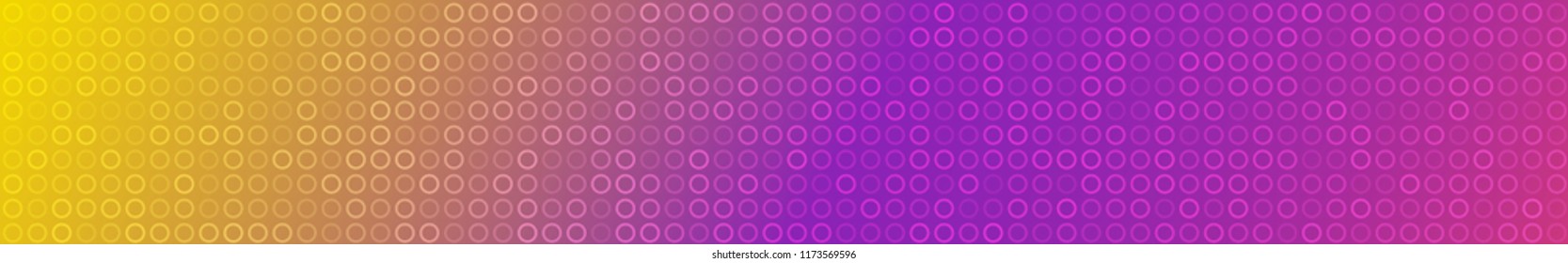 Abstract horizontal banner or background of small rings in yellow and purple colors.