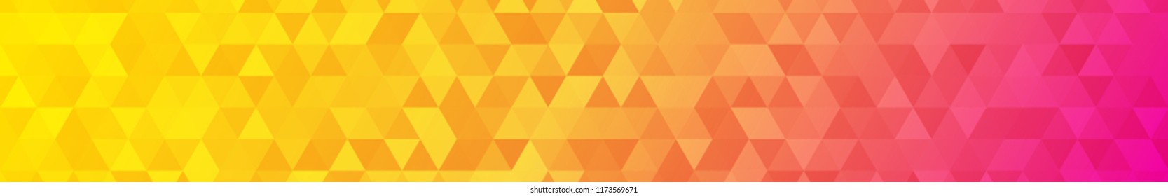 Abstract horizontal banner or background of small triangles in yellow and pink colors.