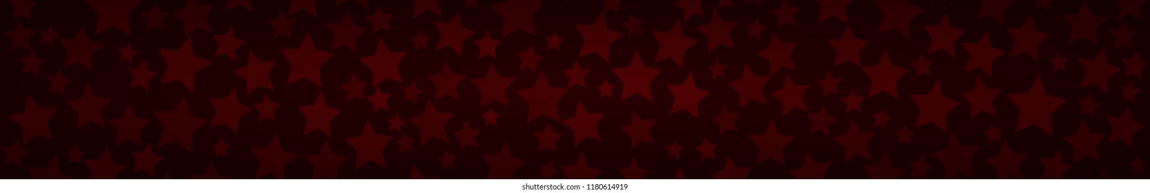 Abstract horizontal banner or background of stars of different sizes in dark red colors
