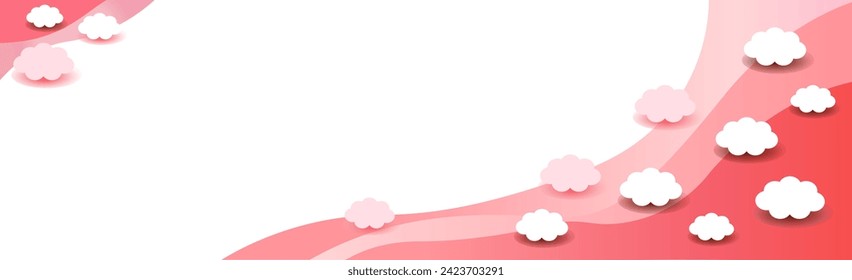 Abstract horizontal banner, background with wavy stripes and flying clouds. For header., Cover, Brochure for Valentine's Day, Wedding, Birthday, Mother's Day, Anniversary, Greeting, Sale. 