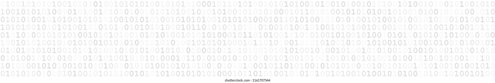 Abstract horizontal banner or background of zeros ad ones in white colors.