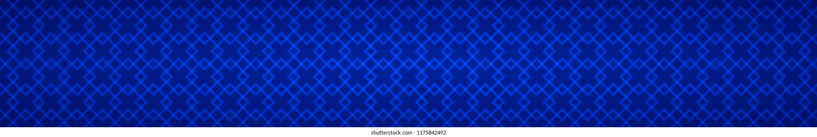 Abstract horizontal banner of intertwined small squares on blue background
