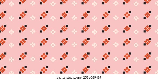 Abstract horizontal banner on pink background. Retro geometric patterned design for cover, wrapping, wallpaper, textile, print.