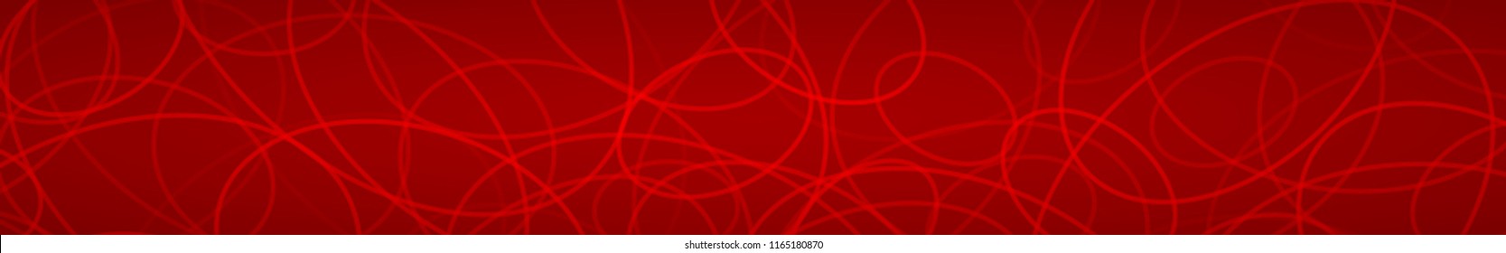 Abstract horizontal banner of randomly arranged contours of elipses on red background