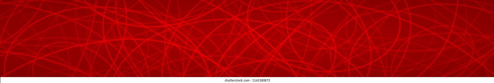 Abstract horizontal banner of randomly arranged contours of elipses on red background