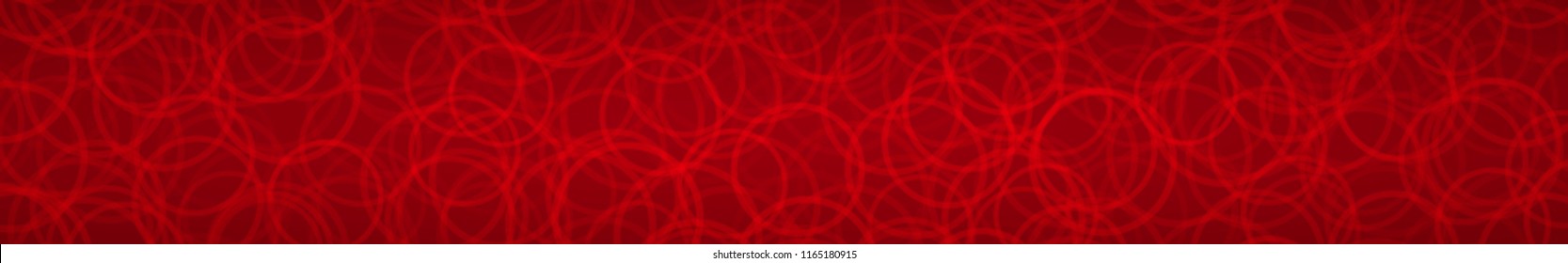 Abstract horizontal banner of randomly arranged contours of circles on red background