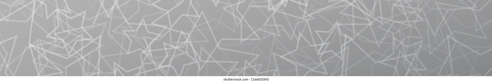Abstract horizontal banner of randomly arranged contours of stars on gray background