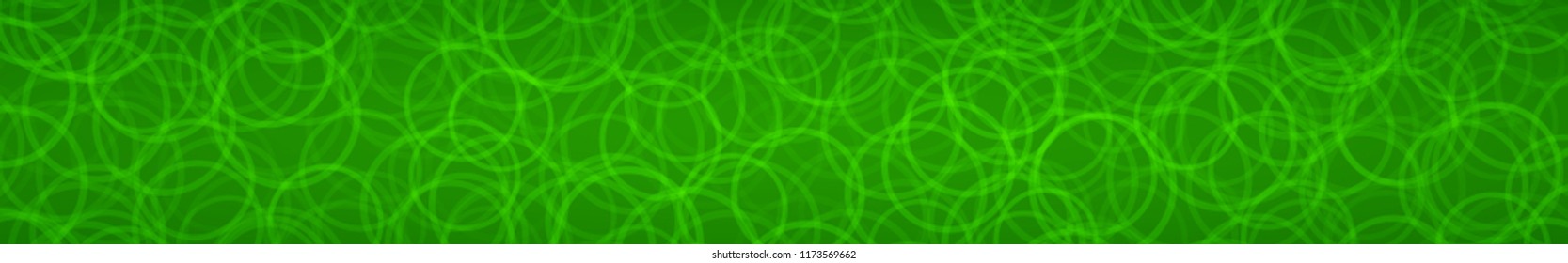Abstract horizontal banner of randomly arranged contours of circles on green background
