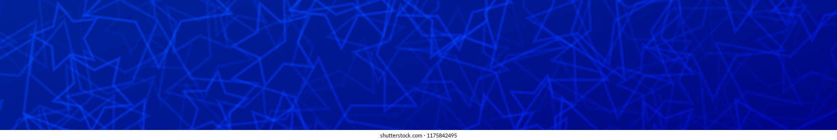 Abstract horizontal banner of randomly arranged contours of stars on blue background