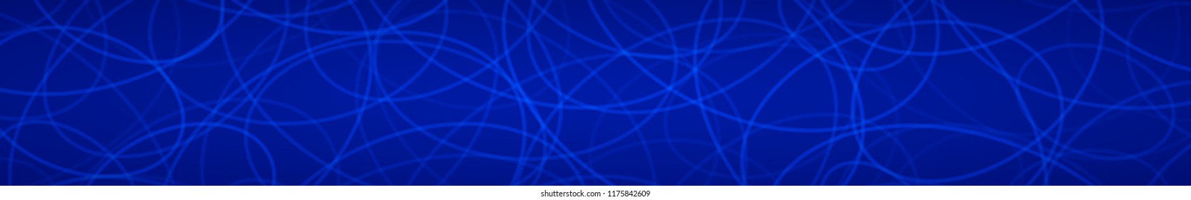 Abstract horizontal banner of randomly arranged contours of elipses on blue background