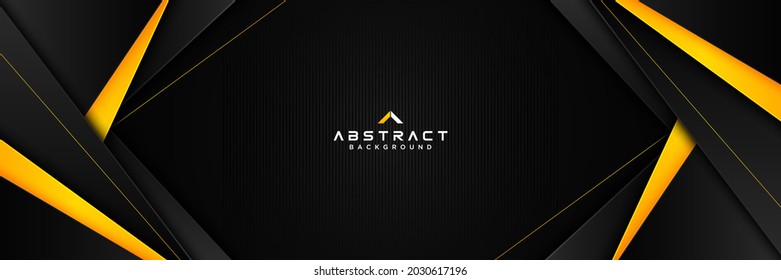 Abstract horizontal banner template with yellow and black geometric triangle shape on black background. Modern simple polygonal texture elements. Suit for brochure, presentation, business, cover