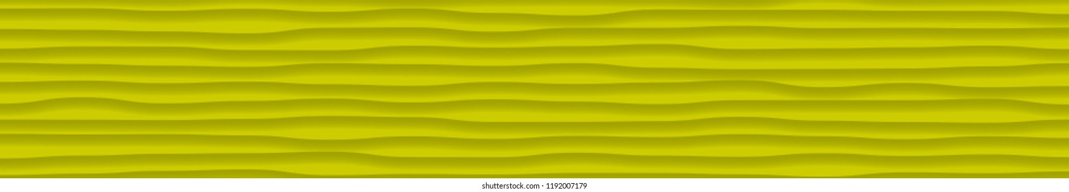 Abstract horizontal banner of wavy lines with shadows in yellow colors