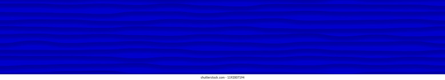 Abstract horizontal banner of wavy lines with shadows in blue colors
