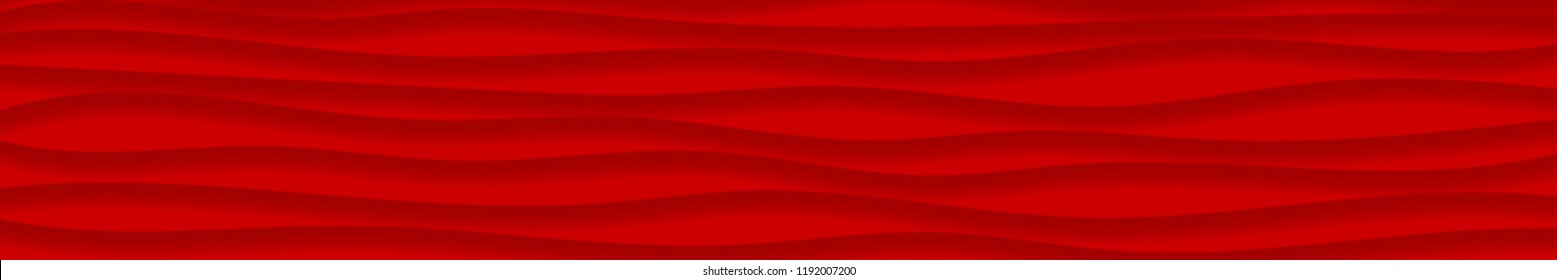 Abstract horizontal banner of wavy lines with shadows in red colors