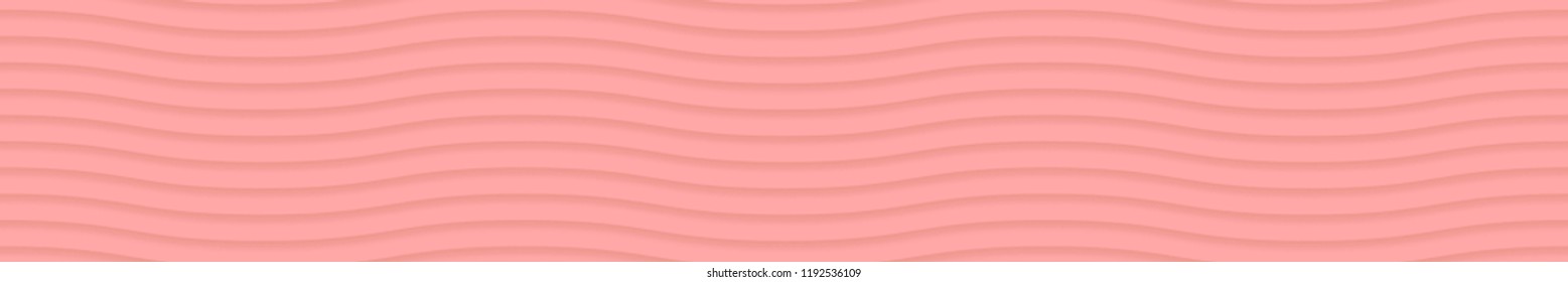 Abstract horizontal banner of wavy lines with shadows in pink colors