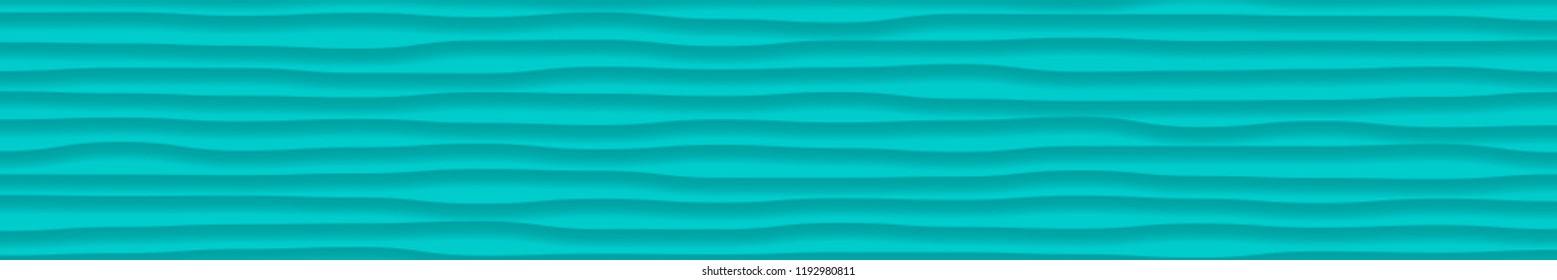 Abstract horizontal banner of wavy lines with shadows in light blue colors