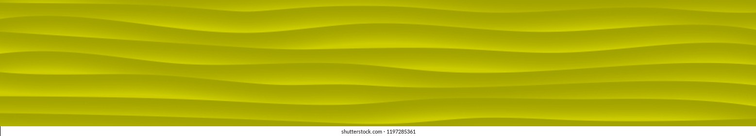 Abstract horizontal banner of wavy lines with shadows in yellow colors