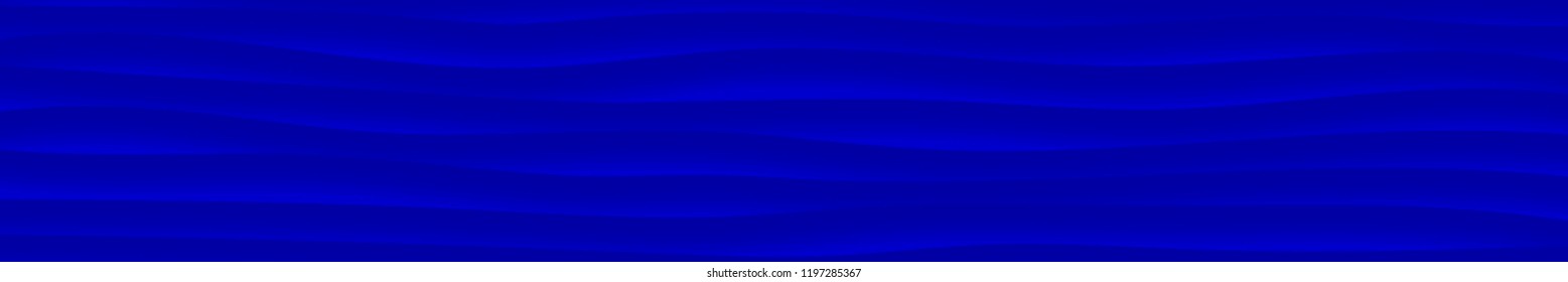 Abstract horizontal banner of wavy lines with shadows in blue colors