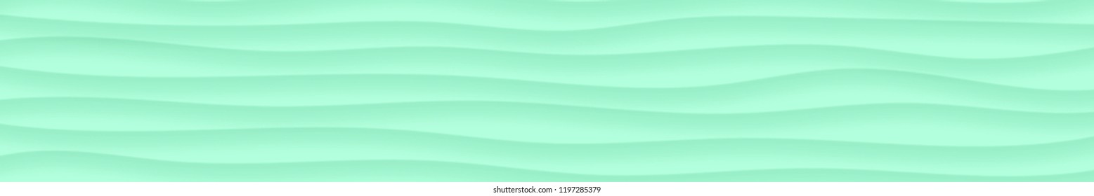 Abstract horizontal banner of wavy lines with shadows in turquoise colors