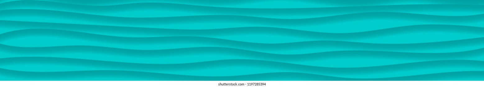 Abstract horizontal banner of wavy lines with shadows in light blue colors