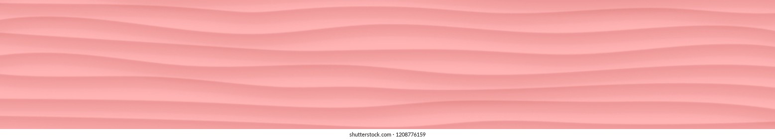Abstract horizontal banner of wavy lines with shadows in pink colors