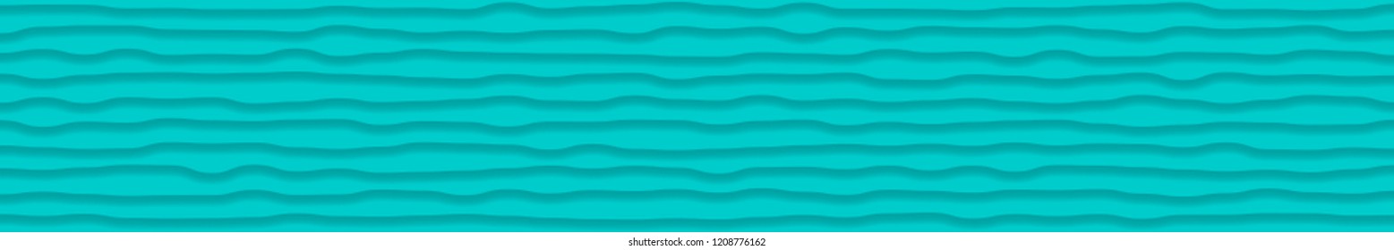Abstract horizontal banner of wavy lines with shadows in light blue colors