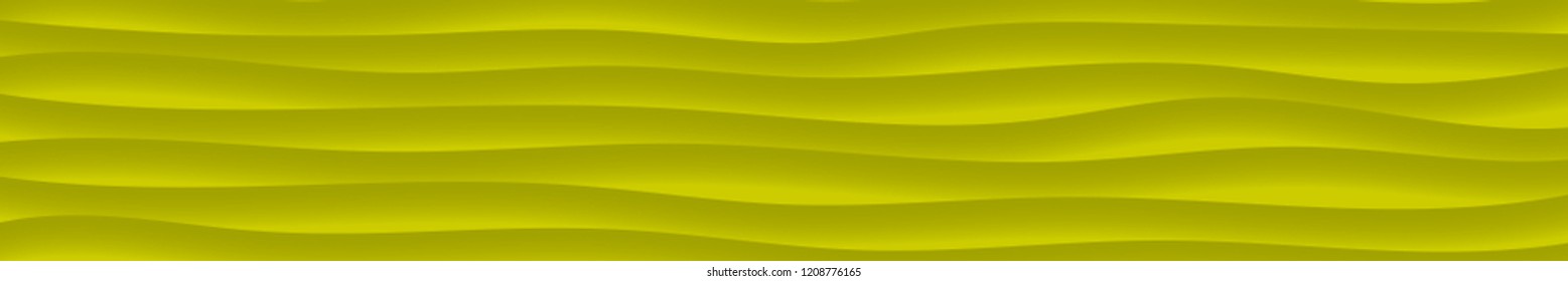 Abstract horizontal banner of wavy lines with shadows in yellow colors